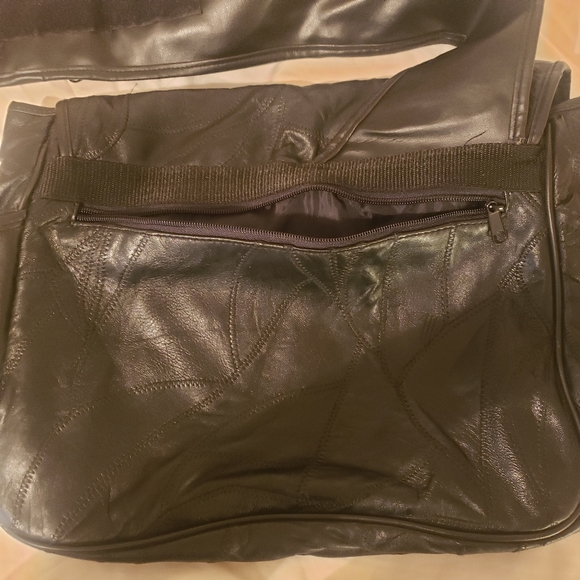 Unisex Large Shoulder Bag Black Patchwork PU Leather Or Fanny Pack Crossbody - Picture 6 of 8